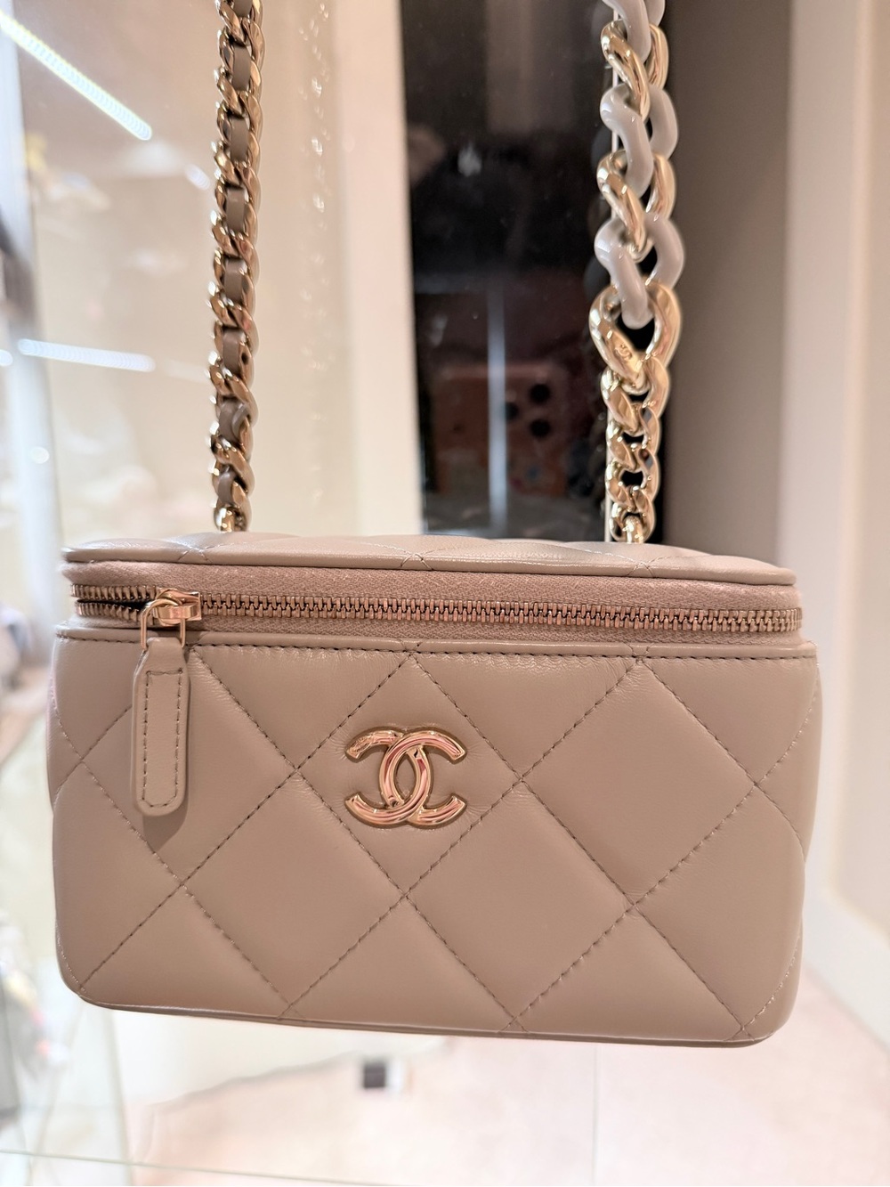 CHANEL Quilted Mini Vanity Bag in Beige with Gold Hardware